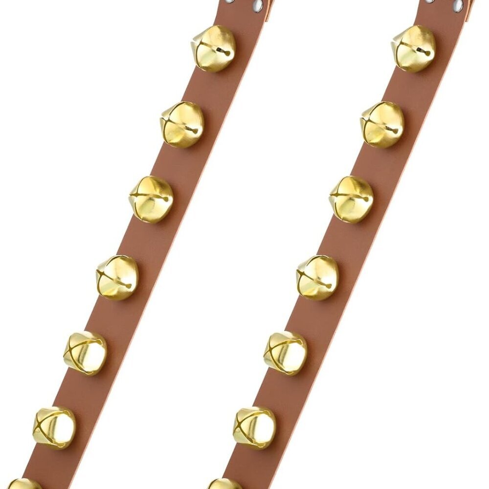 Hanging Jingle Sleigh Bells 7-Bell Dog Doorbells for Door Knob Faux Leather Belt